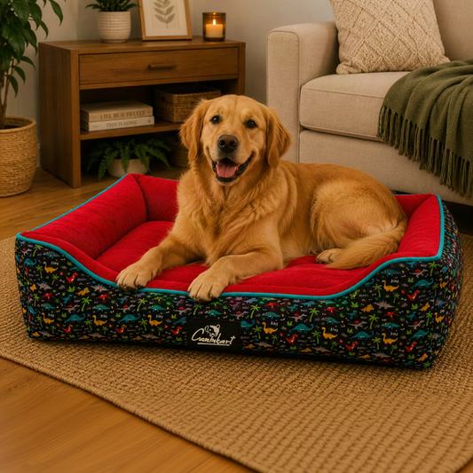 Ultra-Soft Round Dog Fur Bed | Cozy Anti-Anxiety Nest Red
