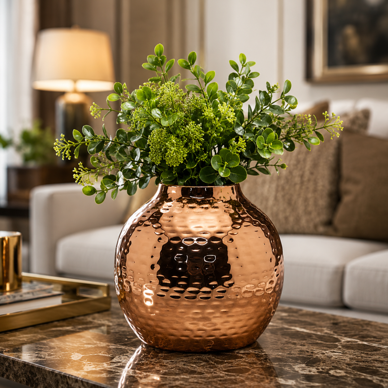 Round Hammered Metal Vase – Brass & Copper Finish