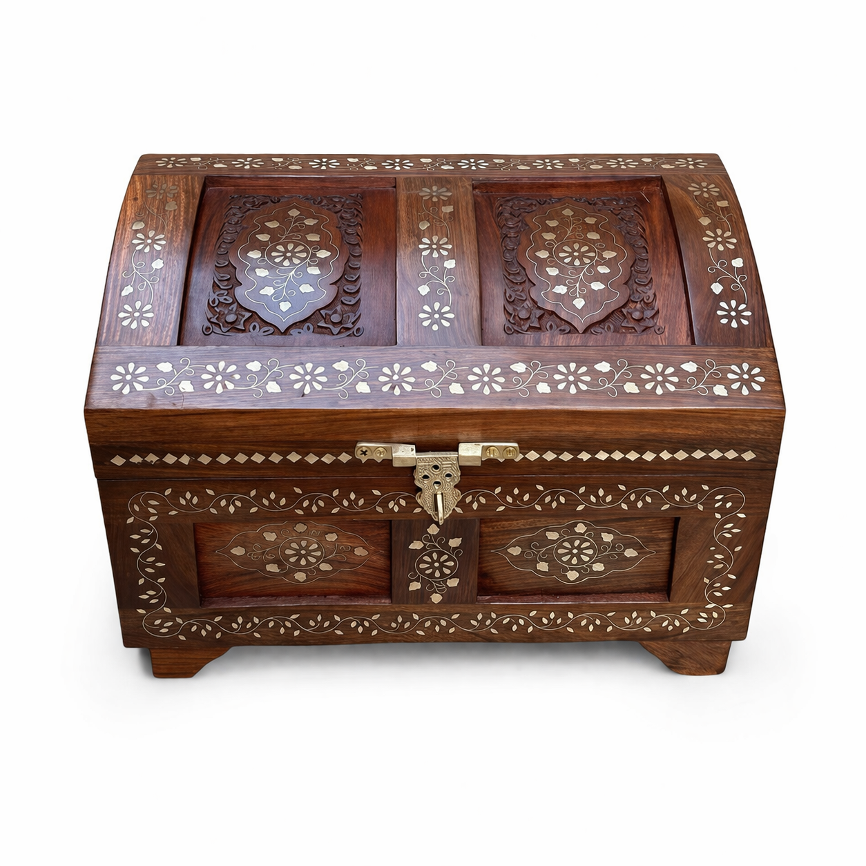 Handcrafted Sheesham Wood Treasure Chest Round Top