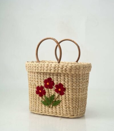 Oval Shopping Bag with Floral Embroidery