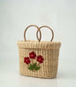 Oval Shopping Bag with Floral Embroidery