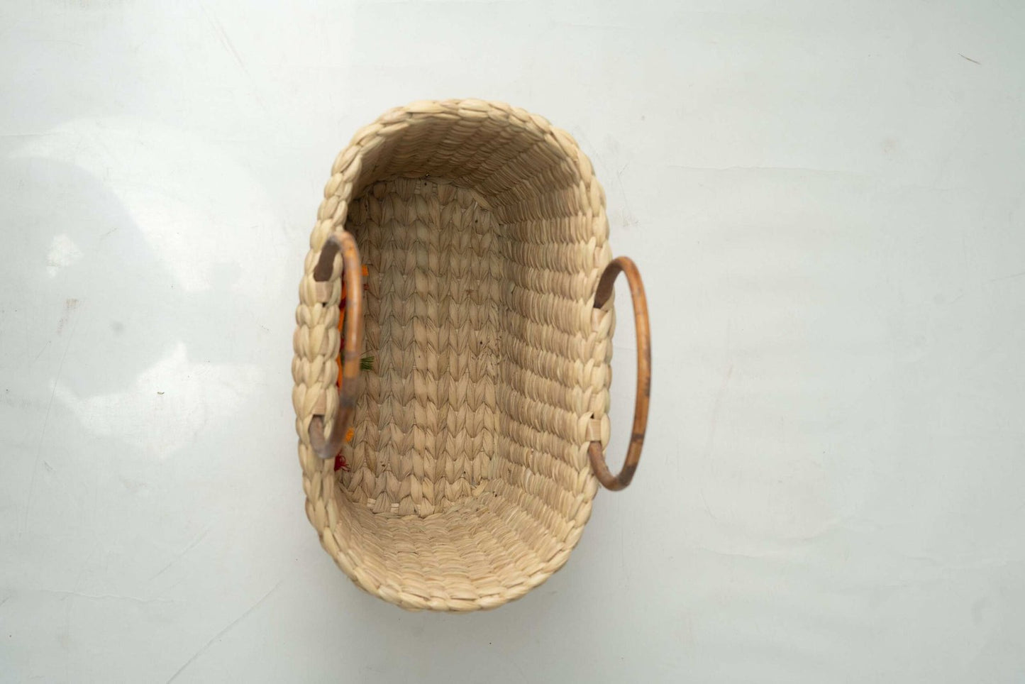 Oval Shopping Bag with Floral Embroidery