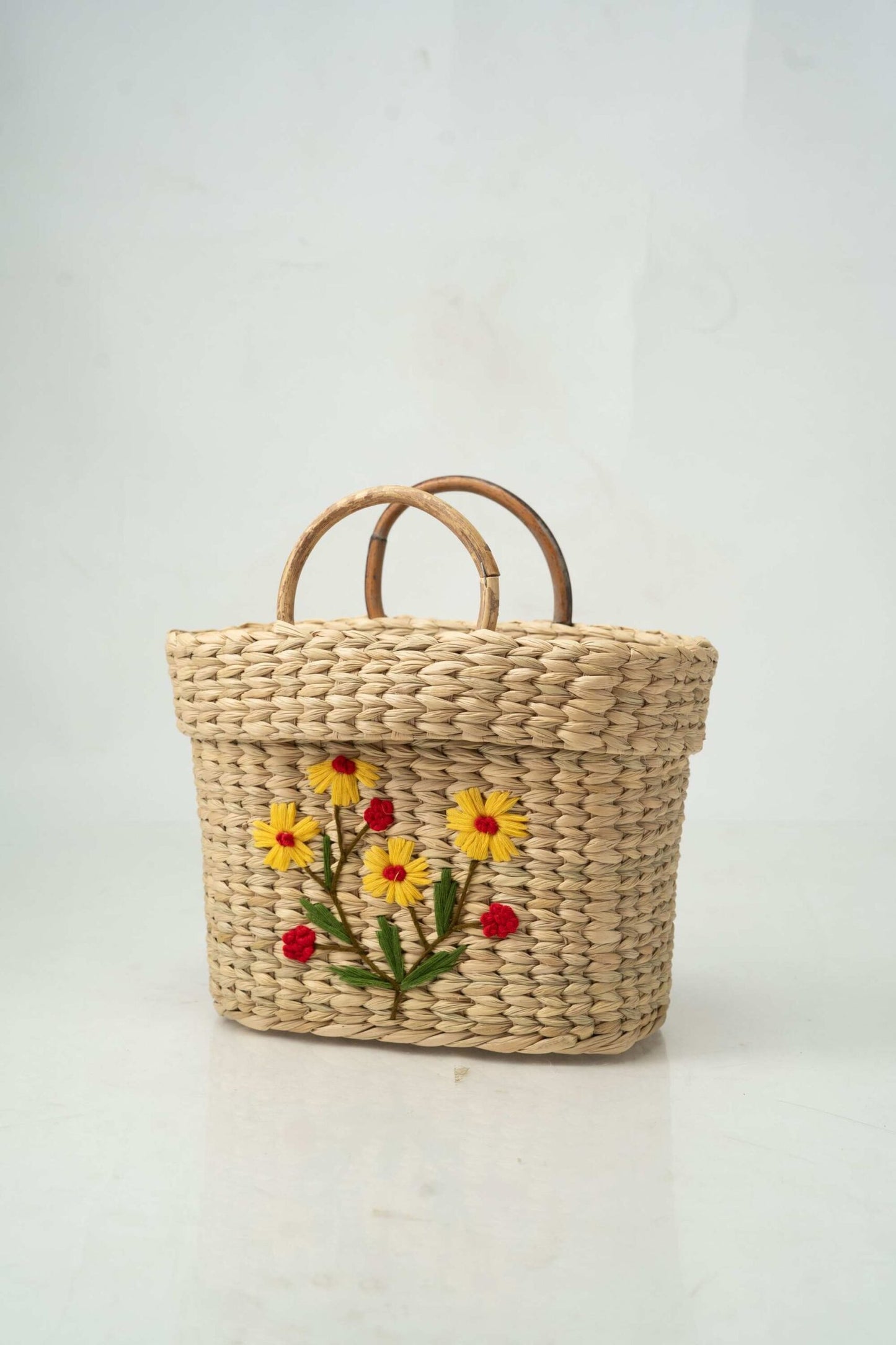 Oval Shopping Bag with Floral Embroidery