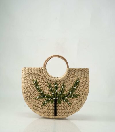 U-Shaped Handwoven Bag with Tree Embroidery