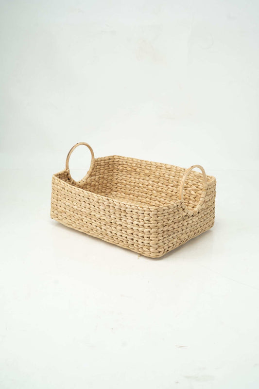 Large Natural Cane Tray with Round Handles