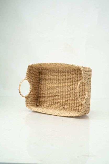 Large Natural Cane Tray with Round Handles