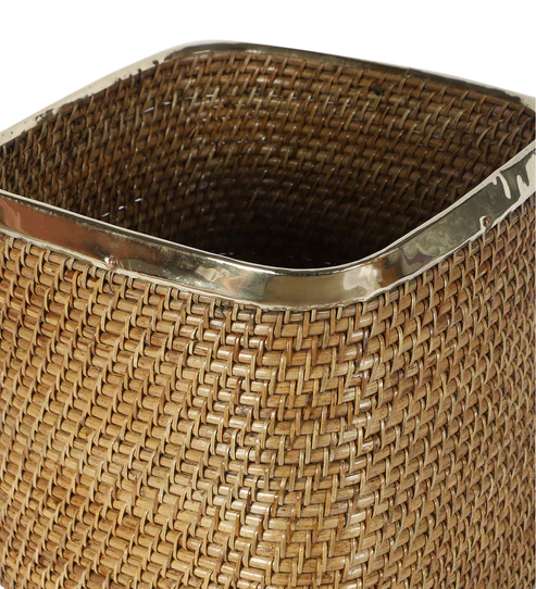 Shanaya Handcrafted Rattan Planter with Brass Finish Rim