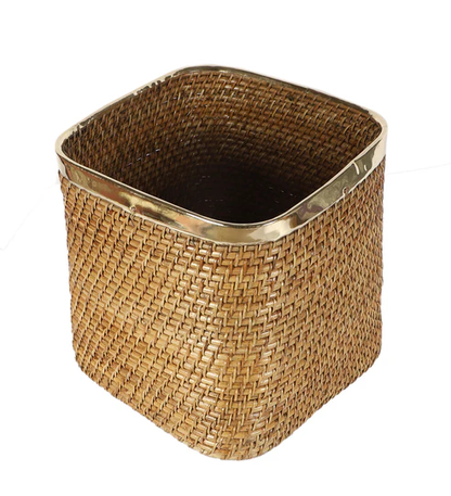 Shanaya Handcrafted Rattan Planter with Brass Finish Rim