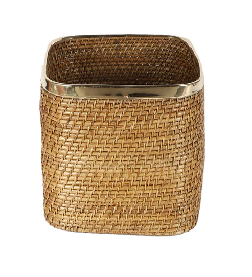 Shanaya Handcrafted Rattan Planter with Brass Finish Rim