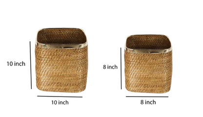 Shanaya Handcrafted Rattan Planter with Brass Finish Rim