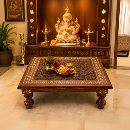 Handcrafted Genuine Sheesham Wood Pooja Chowki