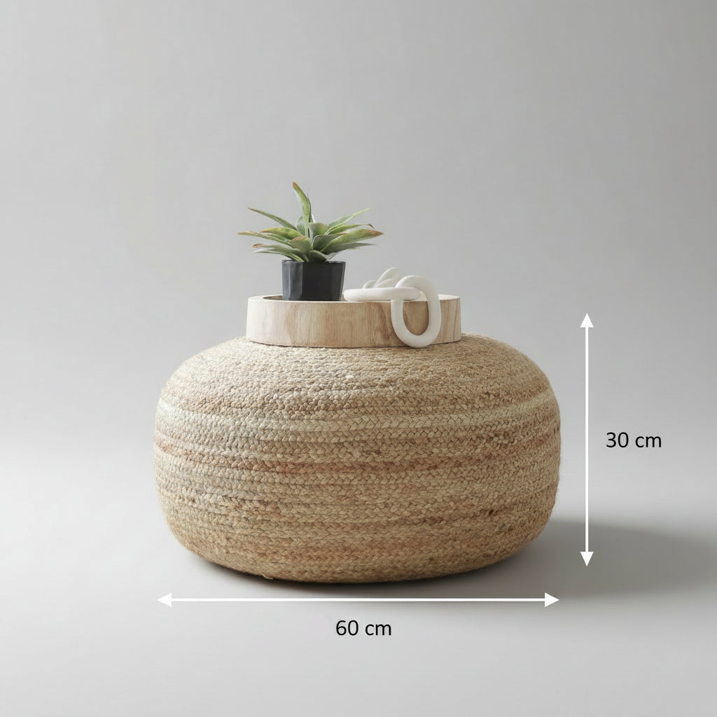 Handcrafted Natural Jute Pouffe Ottoman
