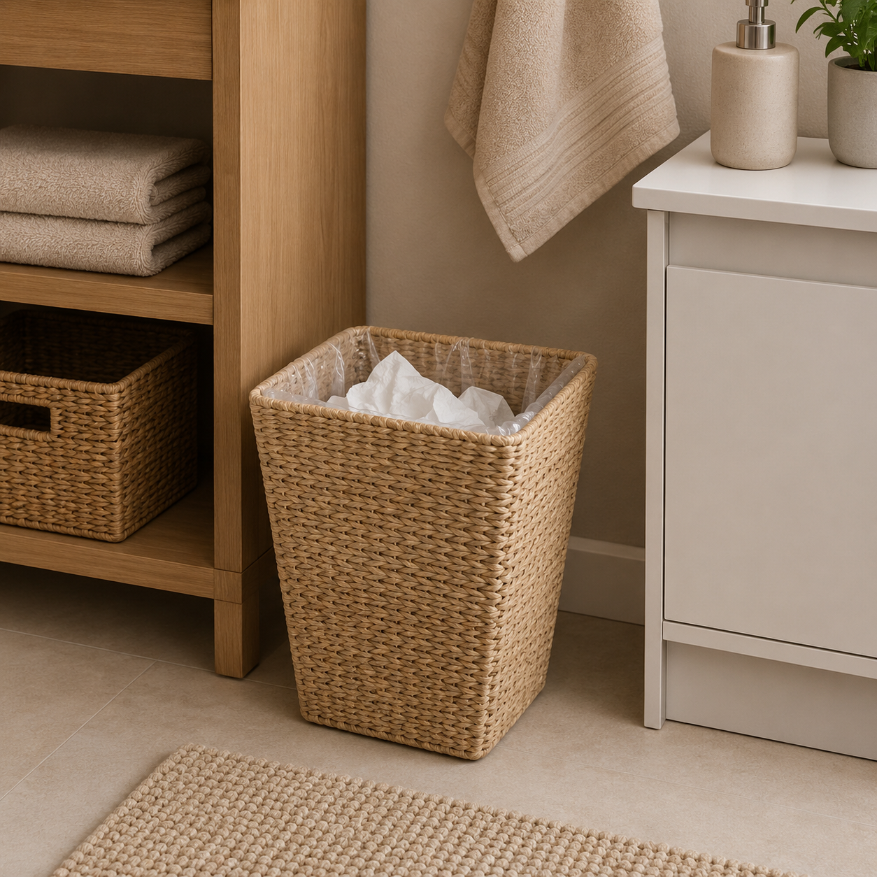 Square Tapered Natural Straw Dust Bin