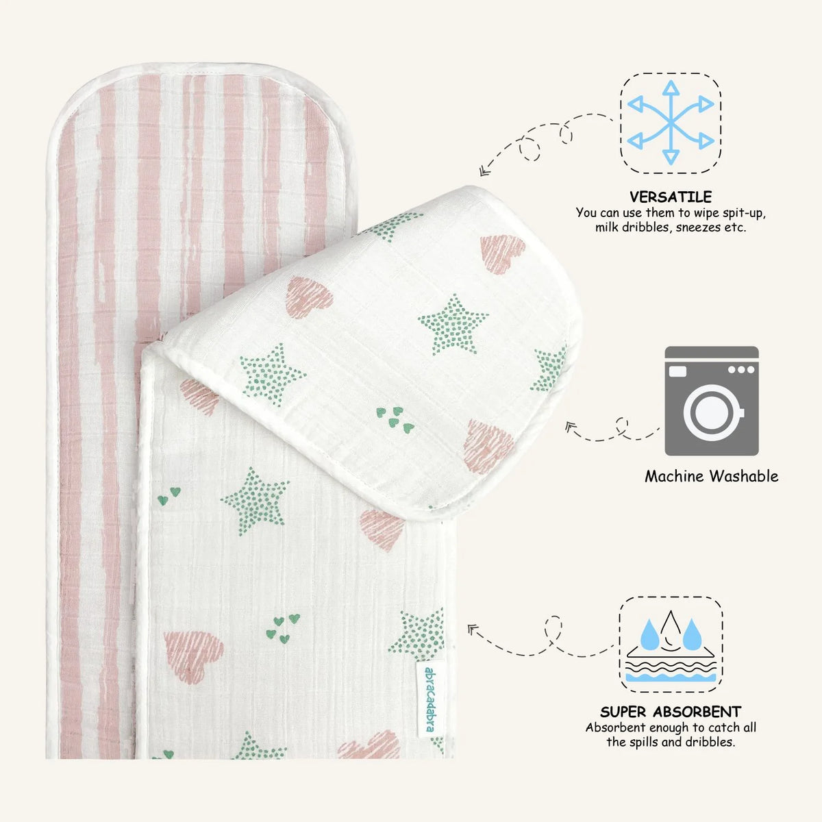 Muslin Burp Pad - Stars & Hearts