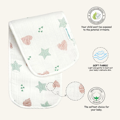 Muslin Burp Pad - Stars & Hearts