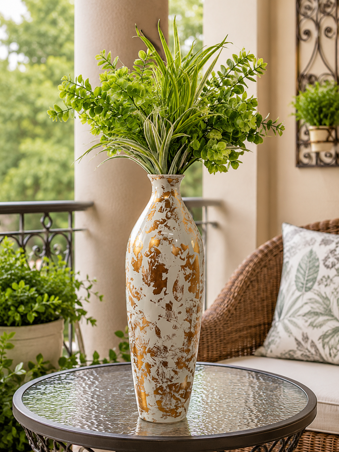 Glorious White Marble Ceramic Style Metal Vase