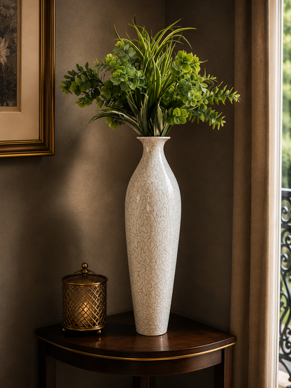 Glorious White Marble Ceramic Style Metal Vase