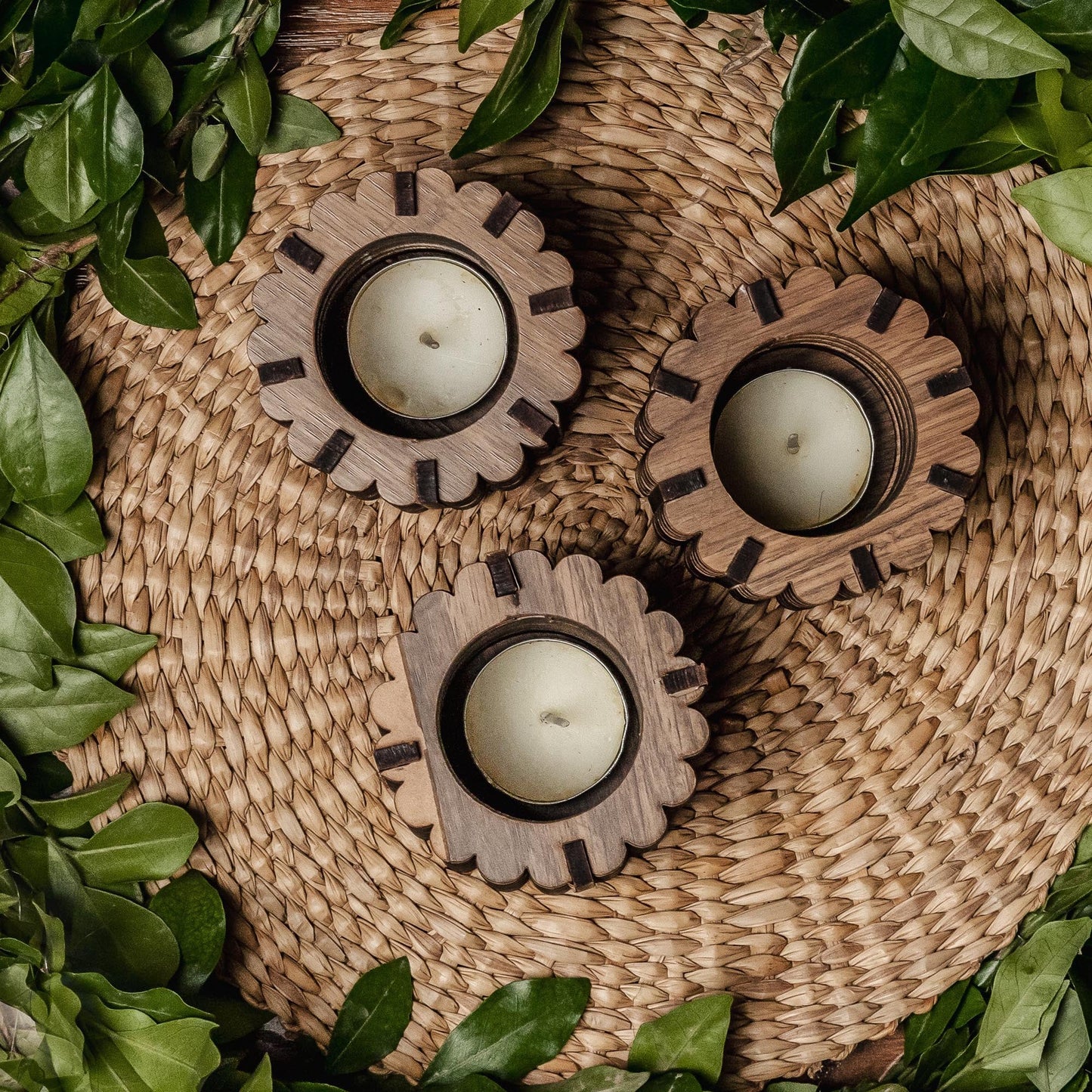Chloe Pine Wood Tealight Candle Holder