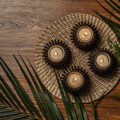 Cerra Pine Wood Tealight Candle Holder SET OF 4 | Cozy Bedroom & Spa Ambiance Decor