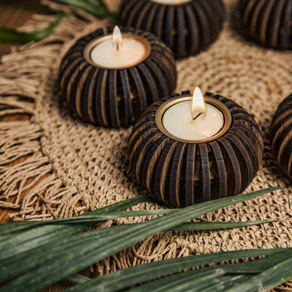 Cerra Pine Wood Tealight Candle Holder SET OF 4 | Cozy Bedroom & Spa Ambiance Decor