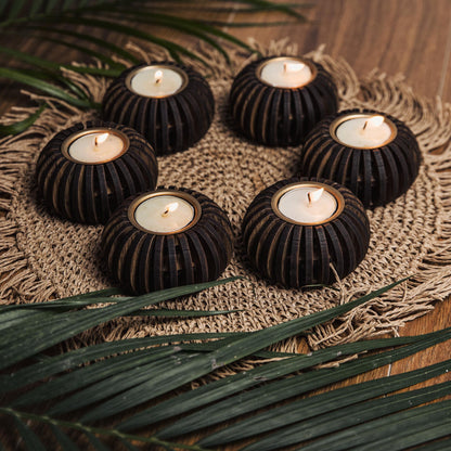 Cerra Wooden Tealight Holder Stand SET OF 6 | Elegant Holiday Dining Table Accent