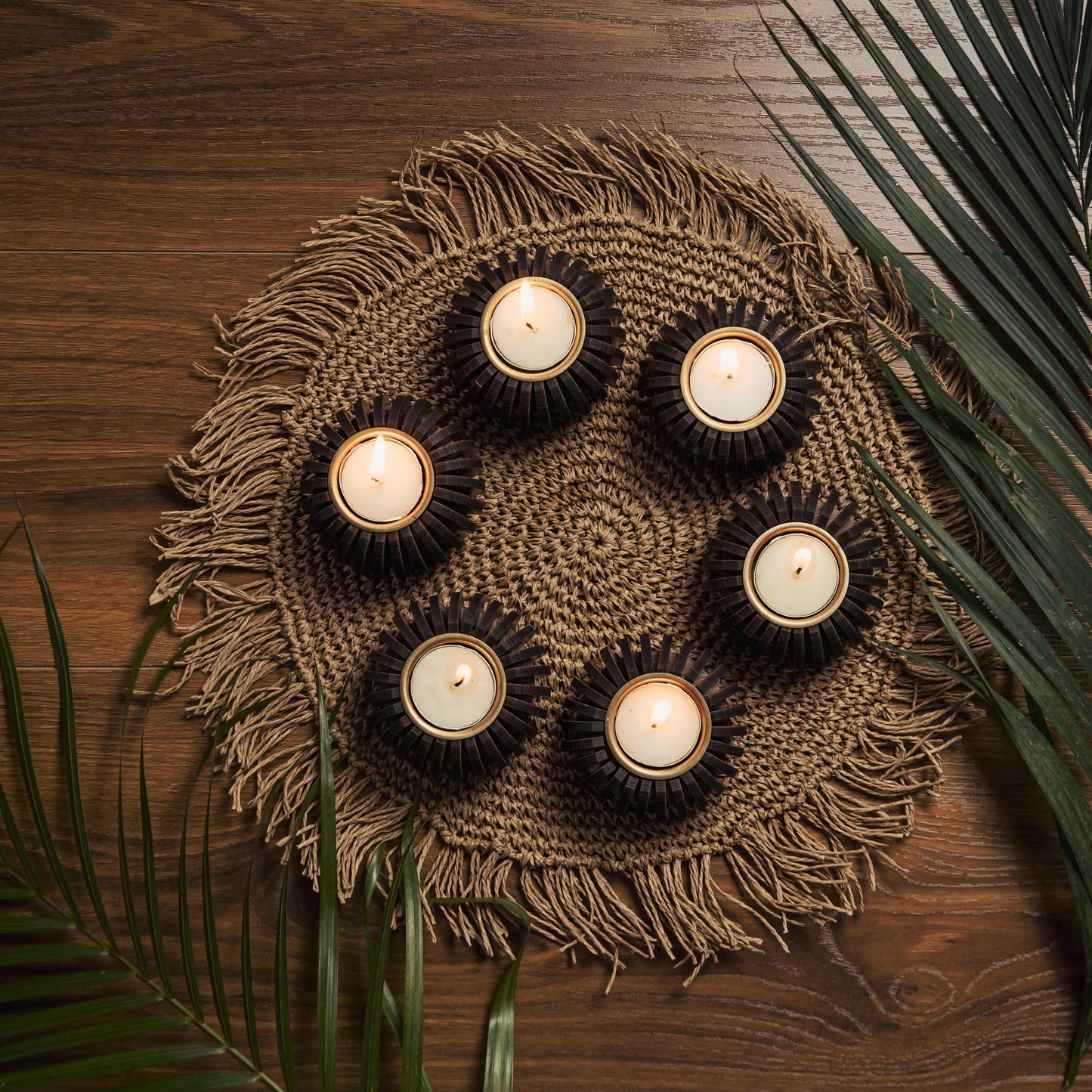 Cerra Wooden Tealight Holder Stand SET OF 6 | Elegant Holiday Dining Table Accent