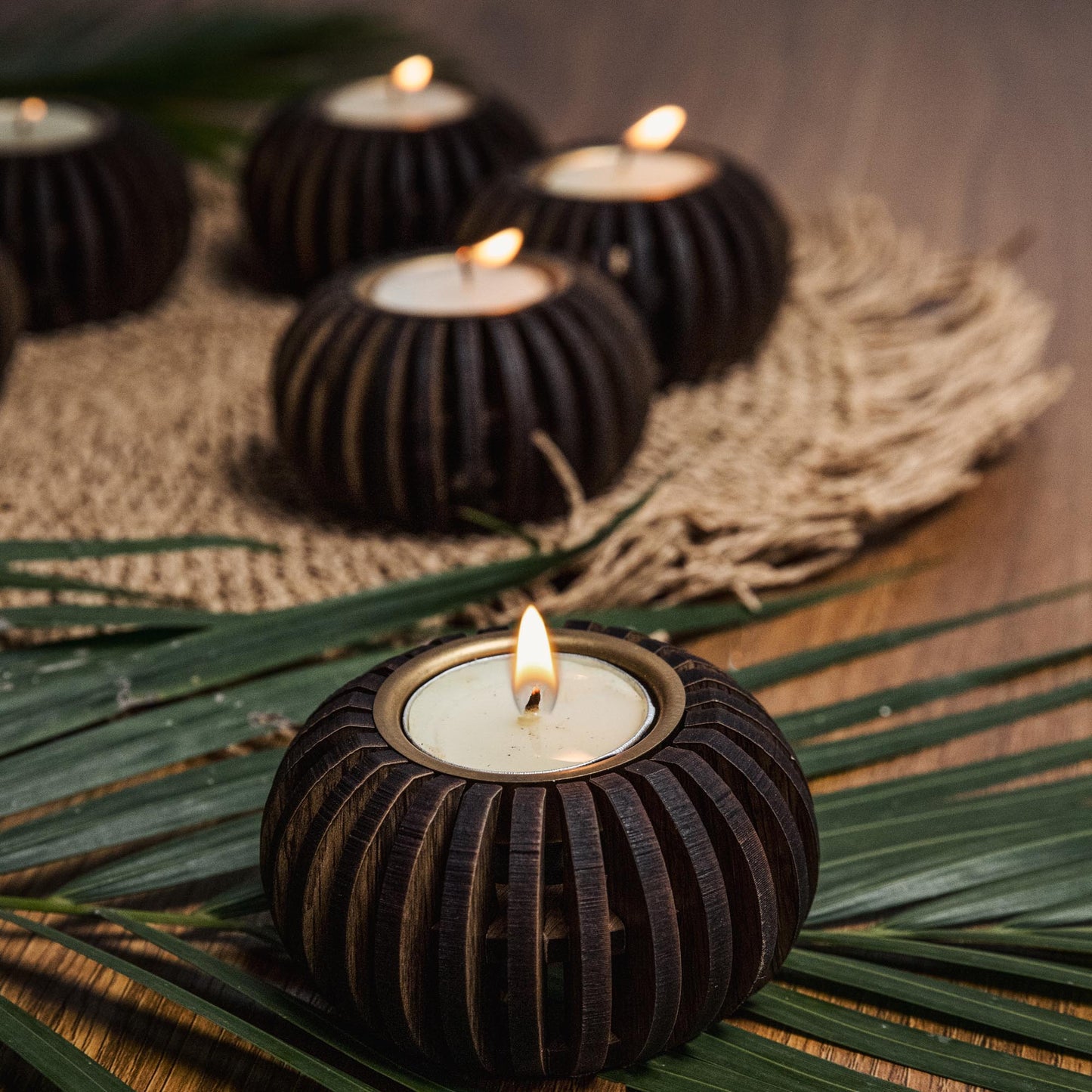 Cerra Wooden Tealight Holder Stand SET OF 6 | Elegant Holiday Dining Table Accent