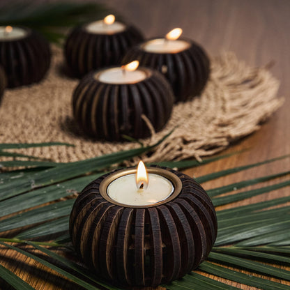 Cerra Wooden Tealight Holder Stand SET OF 6 | Elegant Holiday Dining Table Accent