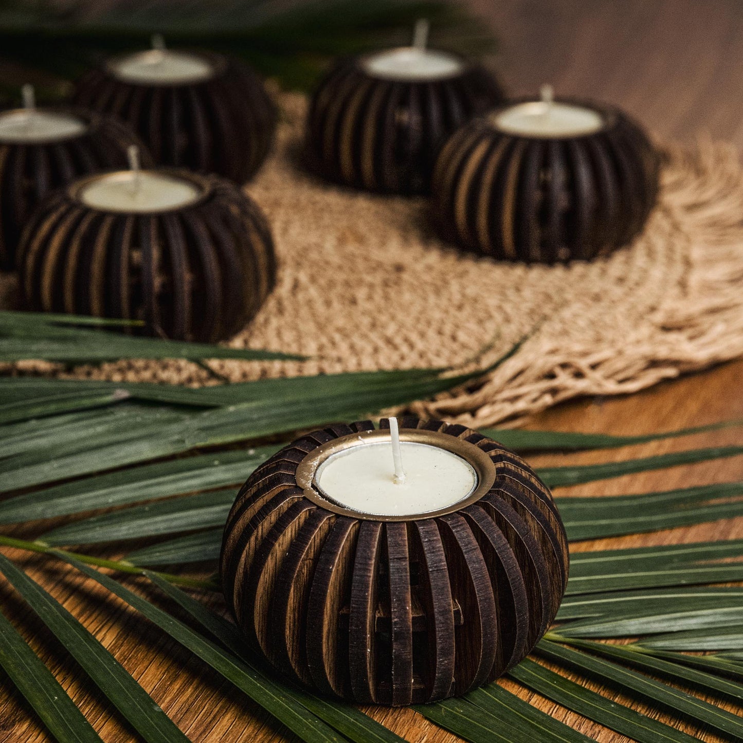 Cerra Wooden Tealight Holder Stand SET OF 6 | Elegant Holiday Dining Table Accent