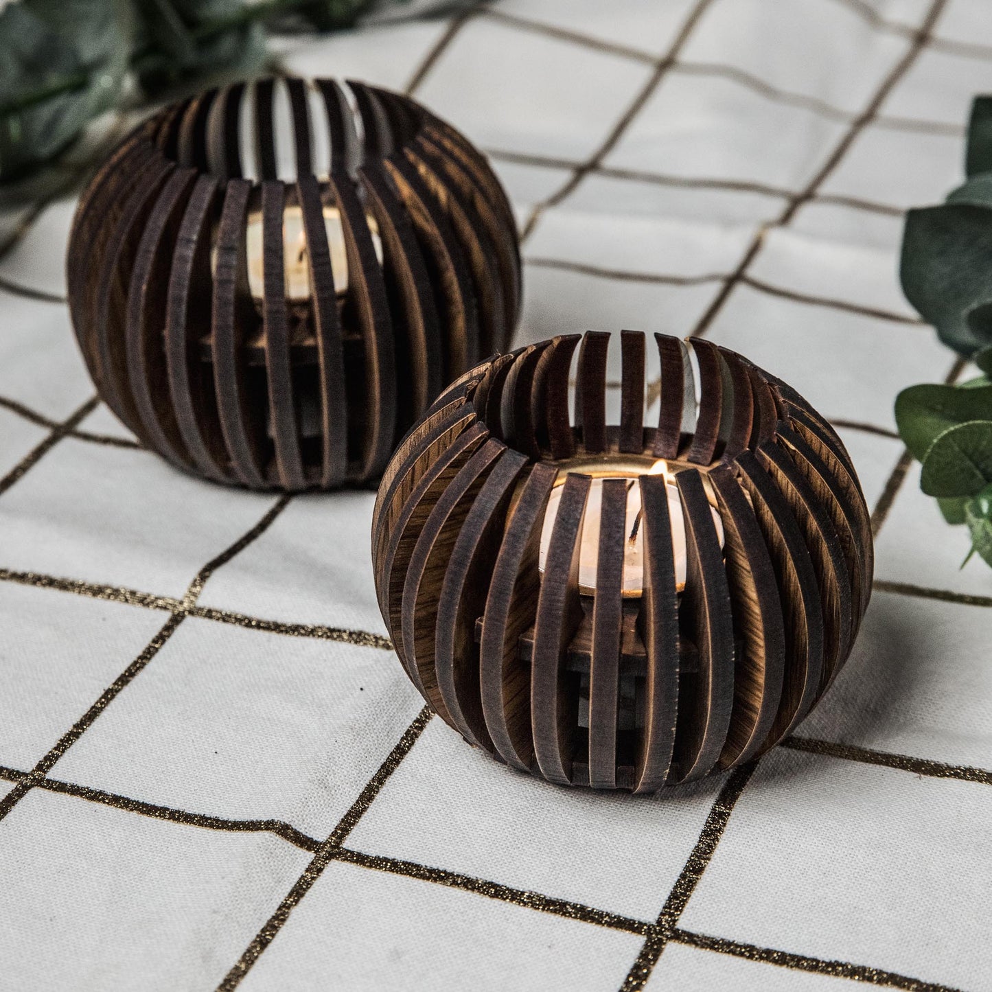 Ciana Pine Wood Tealight Candle Holder SET OF 2 | Minimalist Modern Votive Accent
