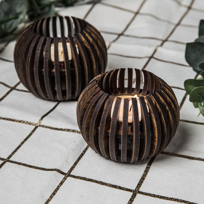 Ciana Pine Wood Tealight Candle Holder SET OF 2 | Minimalist Modern Votive Accent