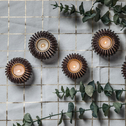 Ciana Pine Wood Tealight Candle Holder SET OF 2 | Minimalist Modern Votive Accent