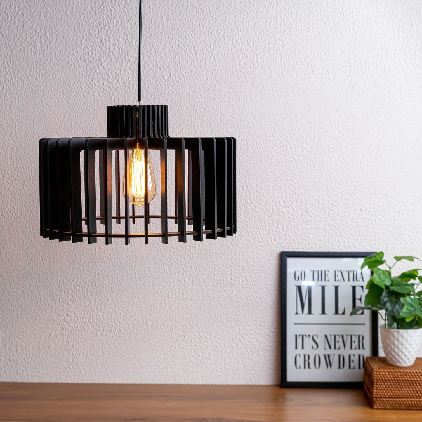 Carlo Black Engineered Wood Ceiling Pendant Lamp