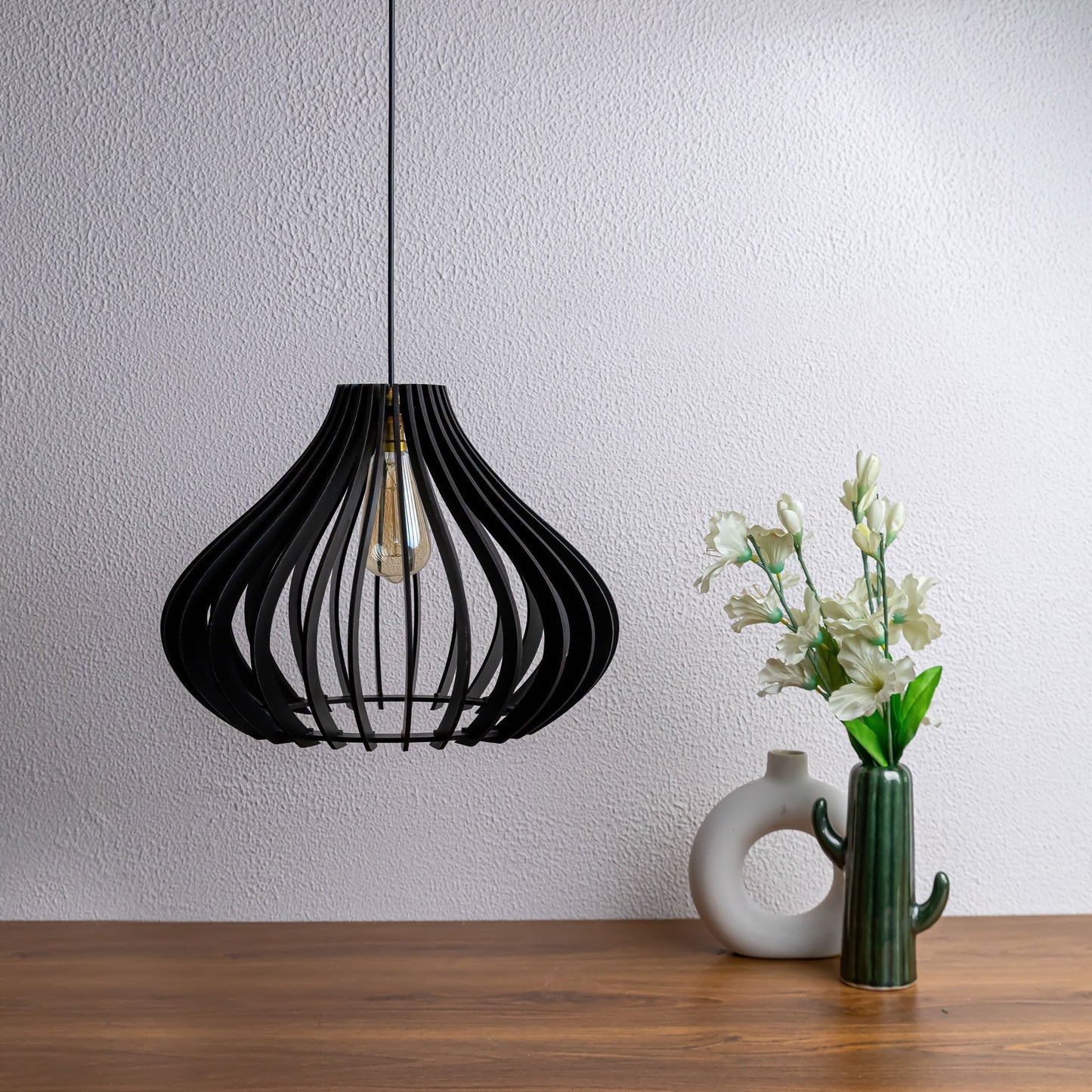 Cammy Black Engineered Wood Ceiling Pendant Lamp