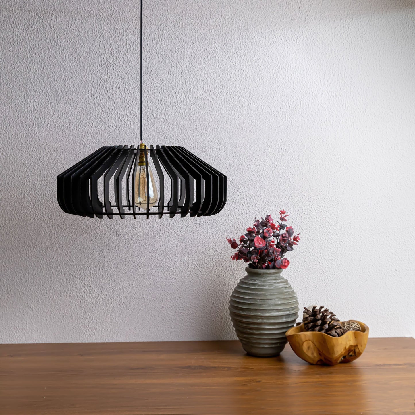 Cassa Black Engineered Wood Ceiling Pendant Lamp