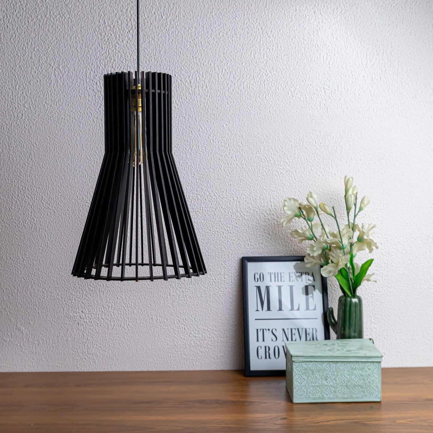 Cosie Black Wood Flared Ceiling Pendant Lamp