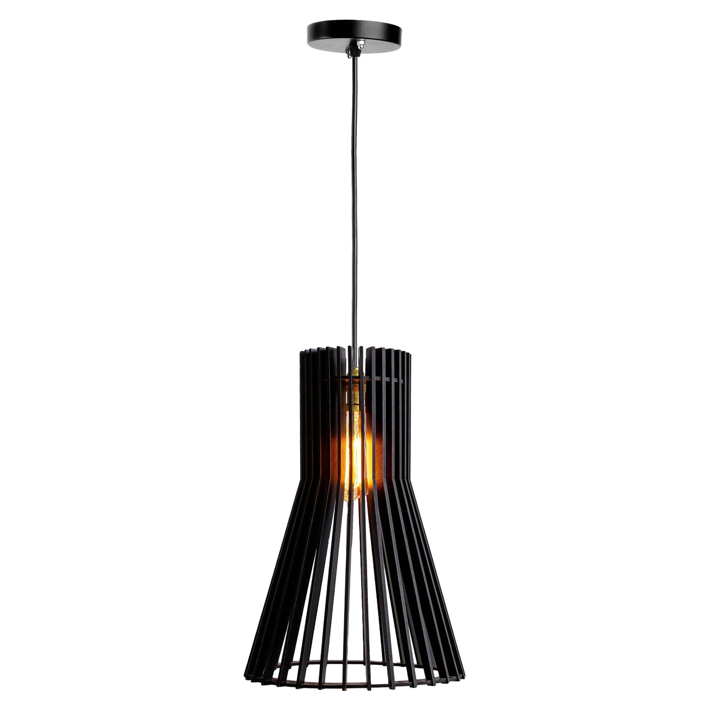 Cosie Black Wood Flared Ceiling Pendant Lamp