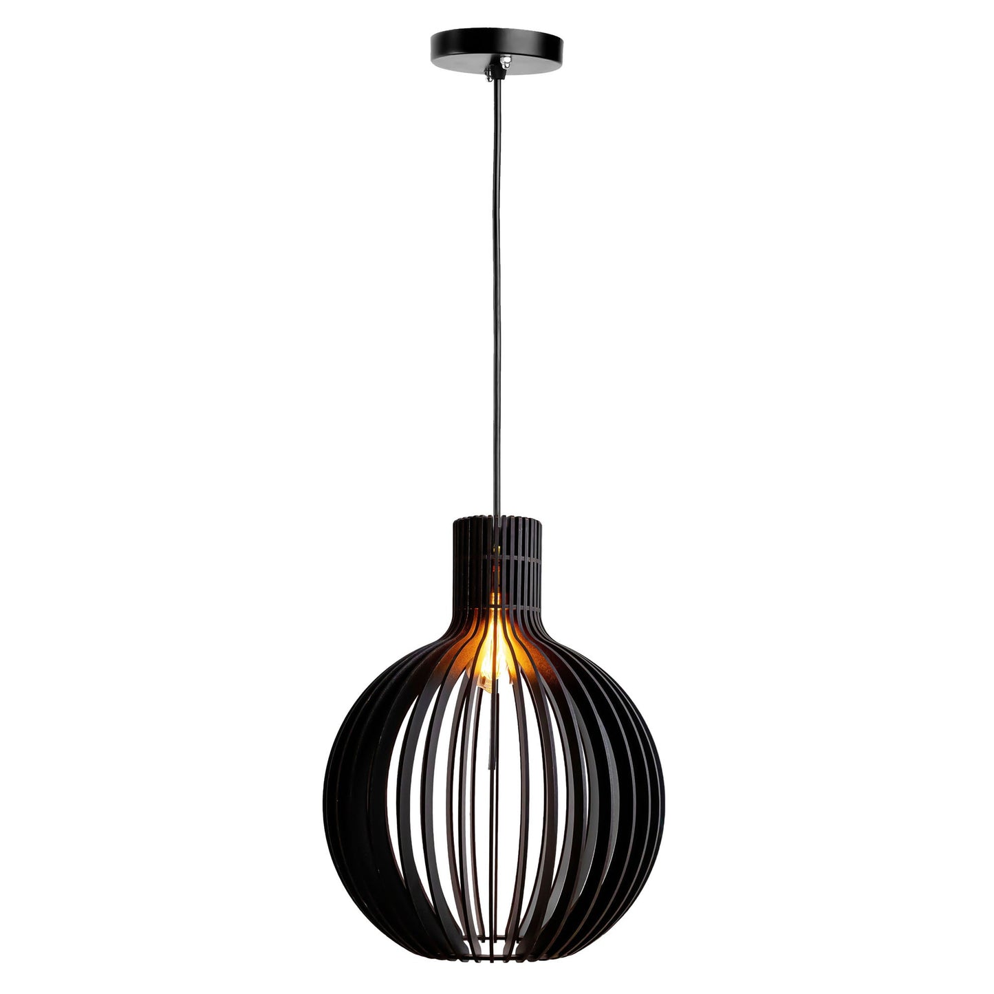 Cazol Black Engineered Wood Ceiling Pendant Lamp | Large Globe Slatted Hanging Light