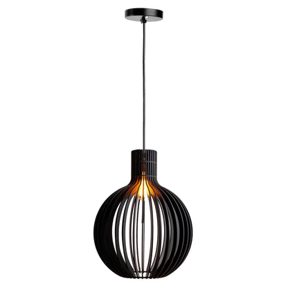 Cazol Black Engineered Wood Ceiling Pendant Lamp | Large Globe Slatted Hanging Light