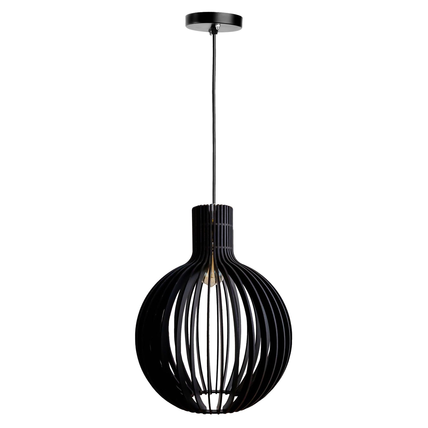Cazol Black Engineered Wood Ceiling Pendant Lamp | Large Globe Slatted Hanging Light
