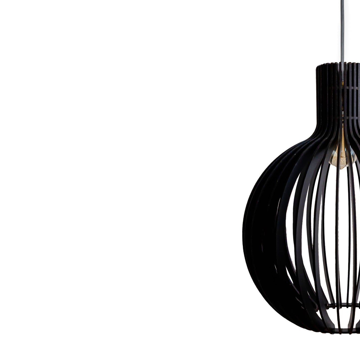 Cazol Black Engineered Wood Ceiling Pendant Lamp | Large Globe Slatted Hanging Light