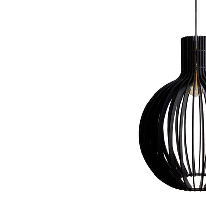 Cazol Black Engineered Wood Ceiling Pendant Lamp | Large Globe Slatted Hanging Light