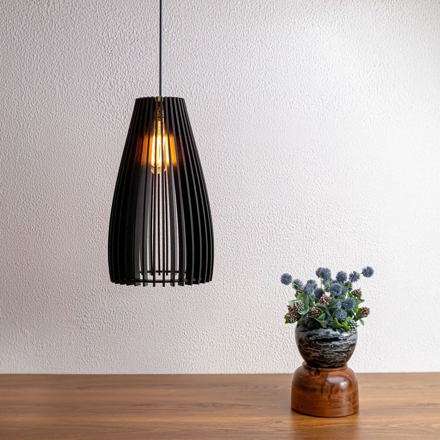 Cazel Black Engineered Wood Ceiling Pendant Lamp