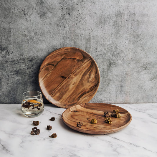 Dune Acacia Wood Plates | Set of 2 Medium Plates