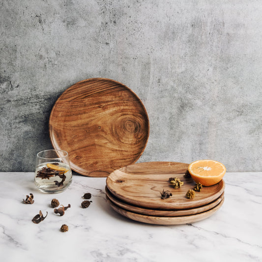 Dune Acacia Wood Plates | Set of 4 Medium Plates