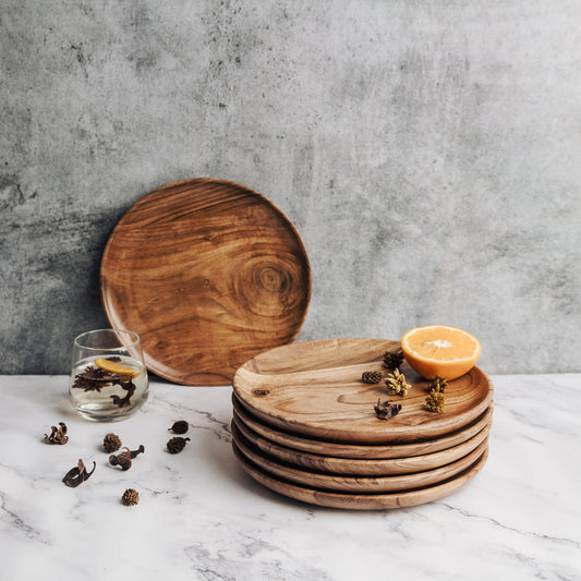 Dune Acacia Wood Plates | Set of 6 Medium Plates