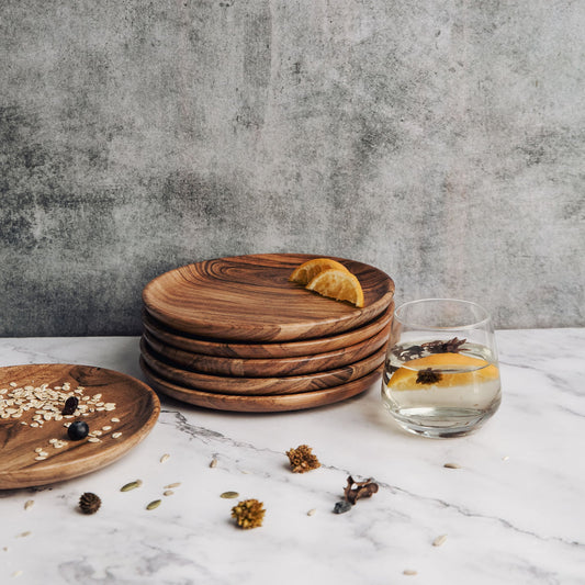 Dune Acacia Wood Plates | Set of 6 Small Plates