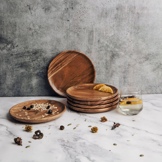Dune Acacia Wood Plates | Set of 6 Small Plates