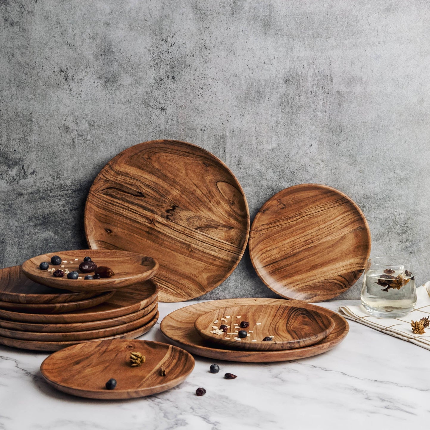 Dune Acacia Wood Plate Set 12-Piece Dinnerware