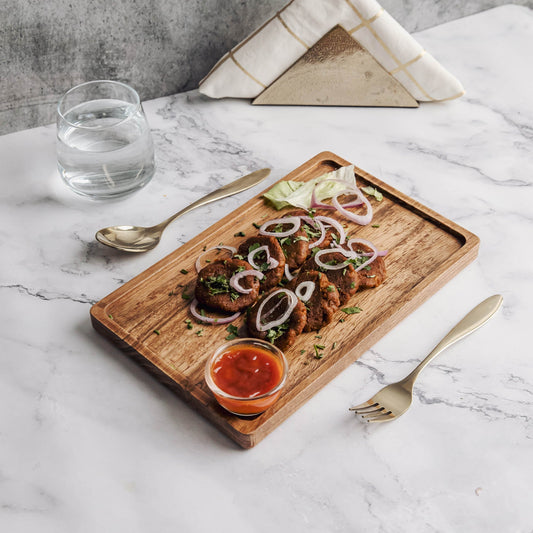 Dahlia Platter cum Serving Tray | Rectangular Acacia Wood Board